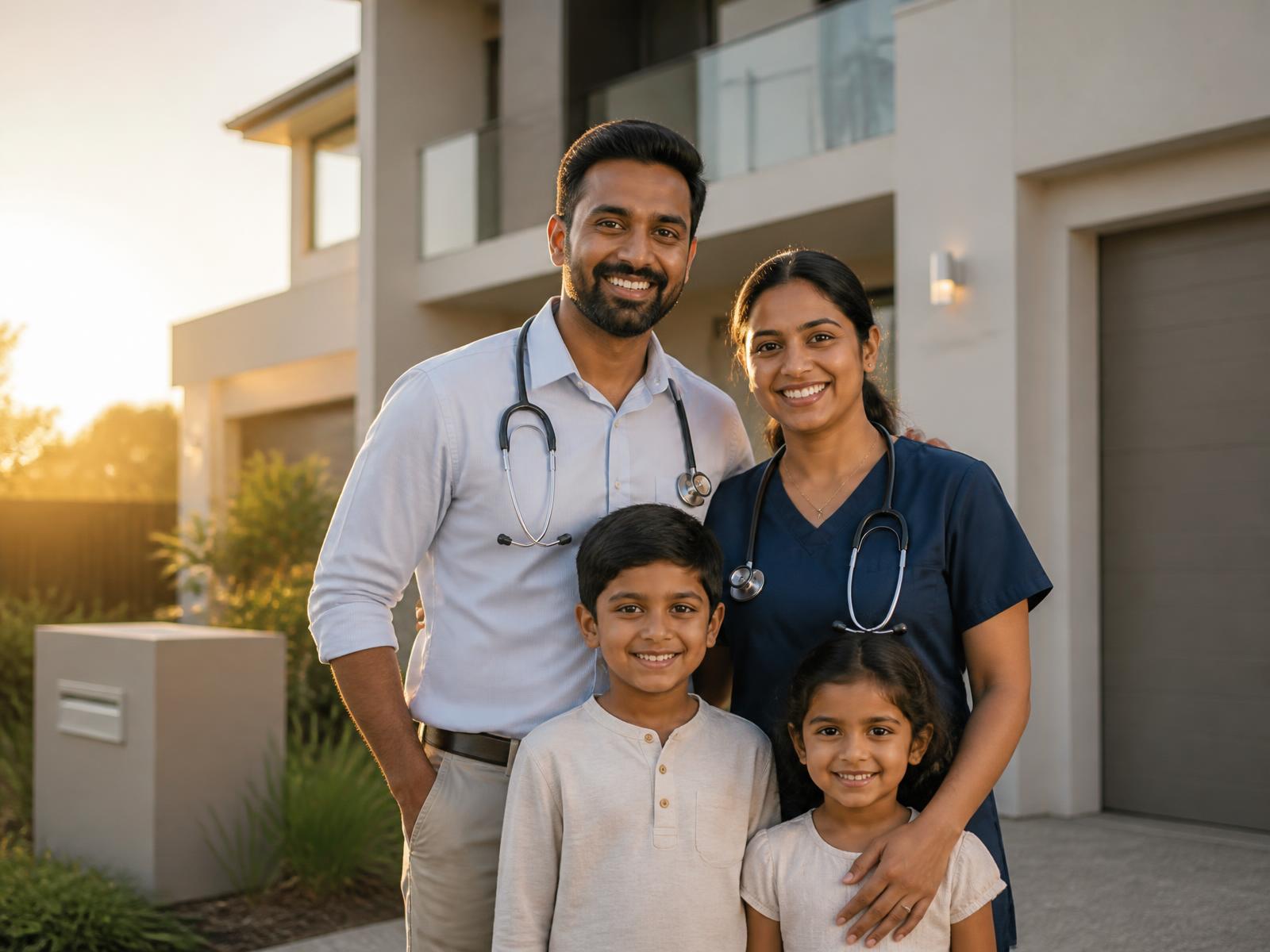 Australian family in front of their home